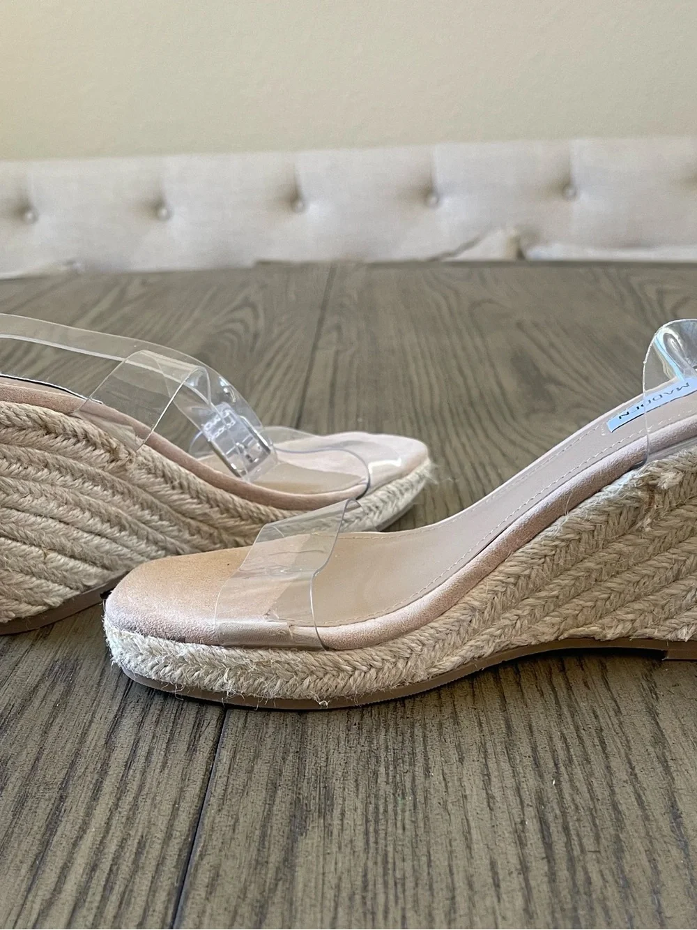Steve Madden Nude Suede & Clear Strap Espadrille Wedges